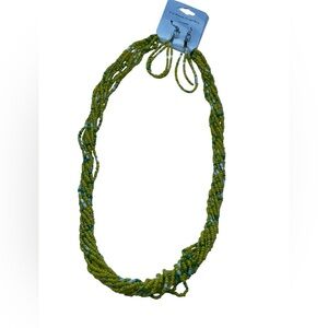 Handcrafted Yellow Seed Bead Multi-Strand Necklace and Earrings Set